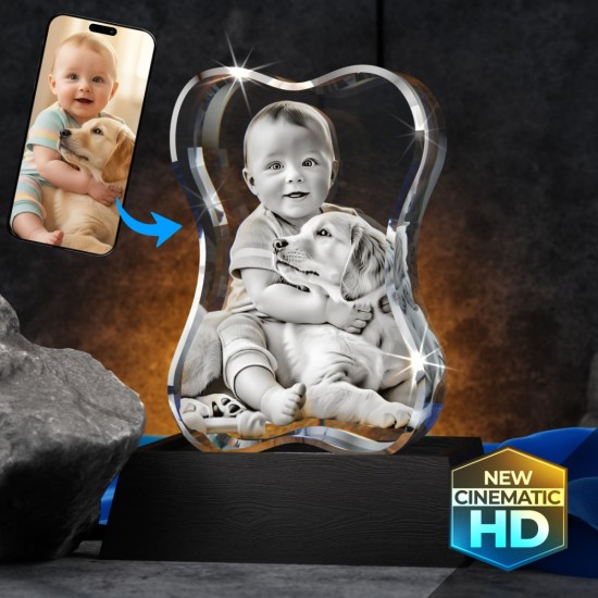 3D Crystal Dog Bone Vertical