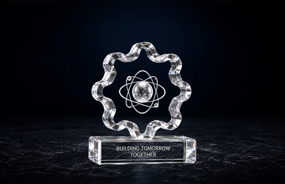 A custom-shaped JetCut3D crystal with 3D laser engraving inside