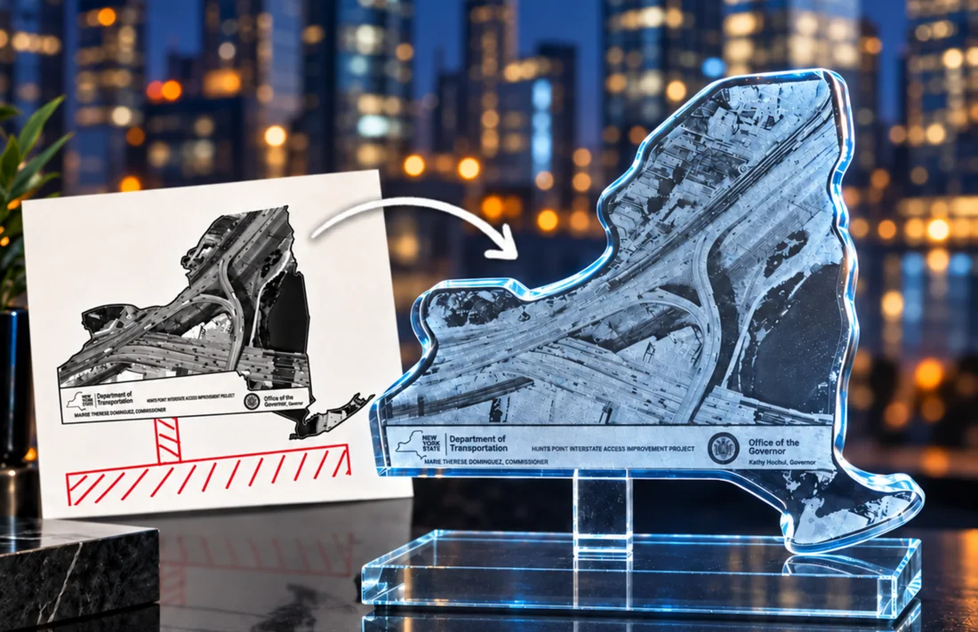 A custom-shaped JetCut3D crystal with 3D laser engraving inside